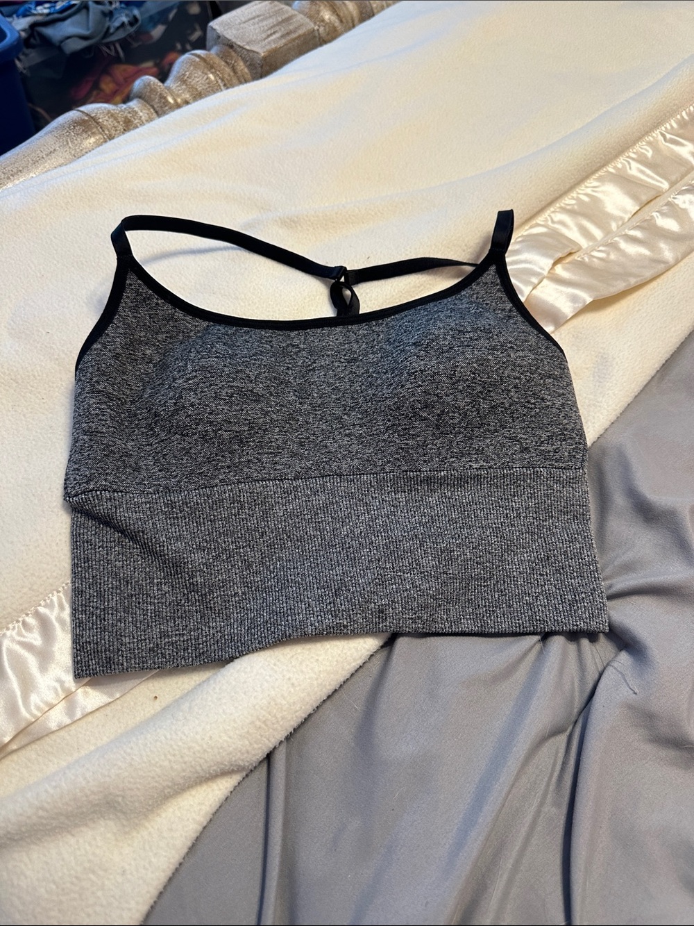 PINK Victoria's Secret Grey Seamless Sports Bralette with Black Trim